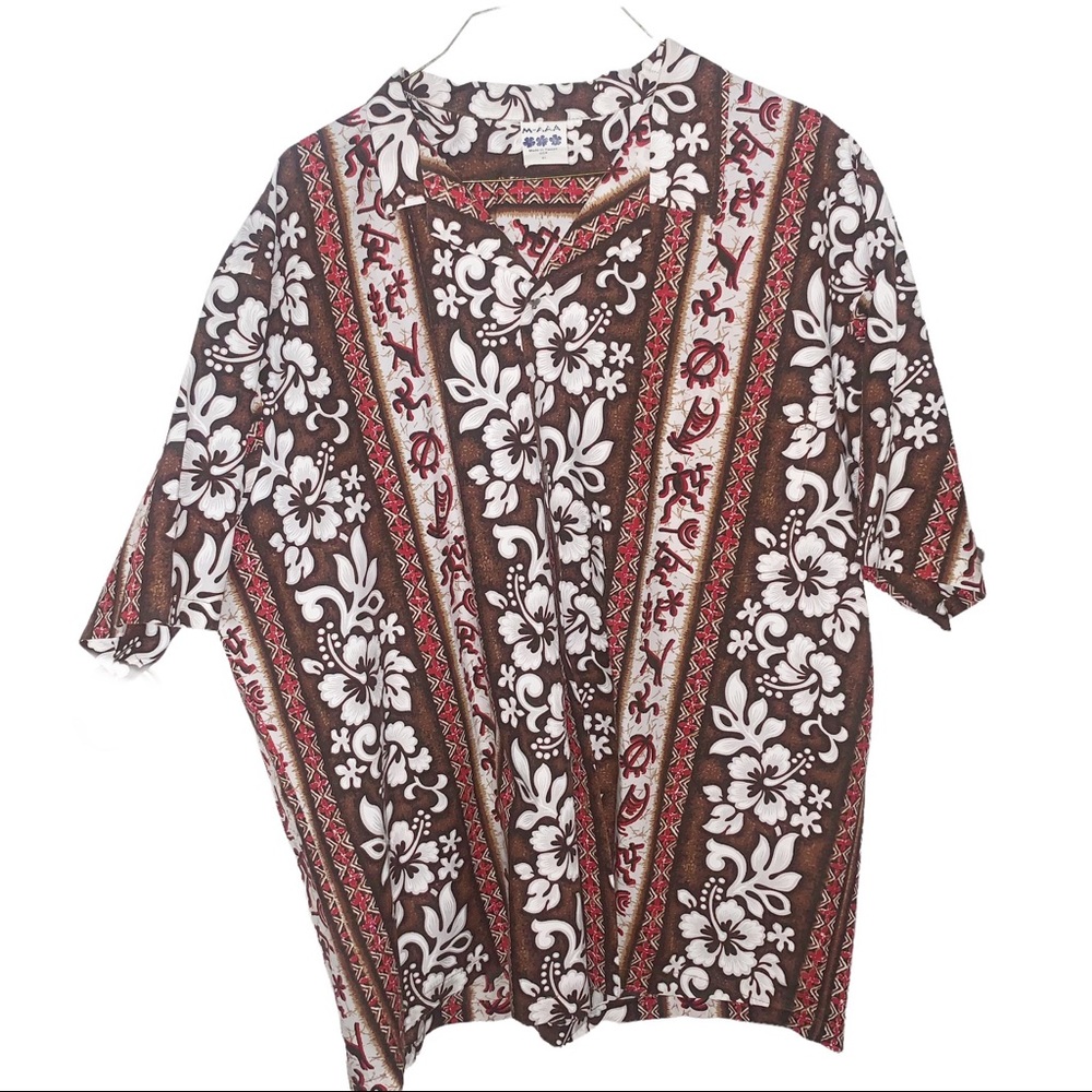 Hawaiian | Mens Shirt XL Button Down Brown Casual
